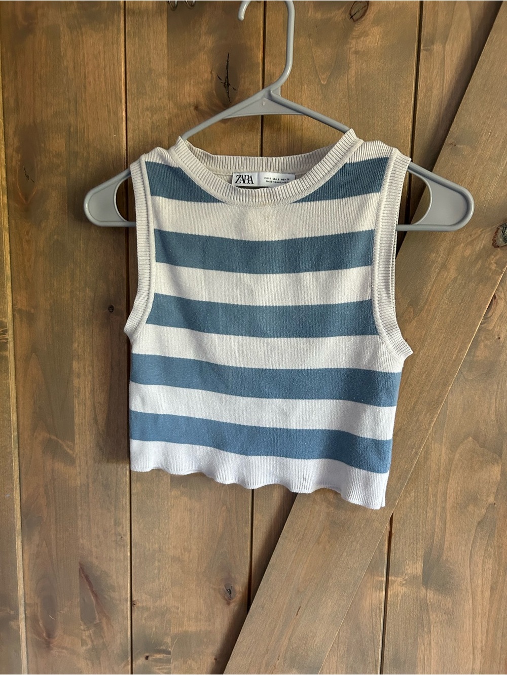 Blue and White Striped Knit crop top